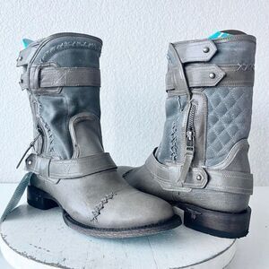 NEW Lane DUSTOFF Womens Cowboy Boots 8.5 Cowgirl Ankle Western Wear Gray Leather
